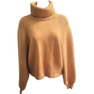 Topshop Camel Turtleneck Flowy Cozy Ribbed Sleeves Wool/Acrylic Blend Sweater M